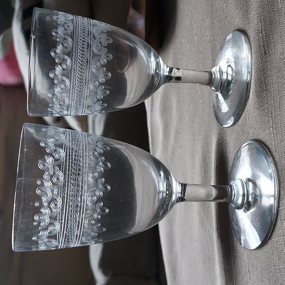 Vintage Other - Crystal wine glasses etched scroll art deco art nouveau mcm retro